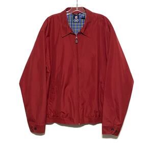 Chaps Red Zipper Bomber Jacket Blue Green Plaid Lined Windbreaker Mens Large L